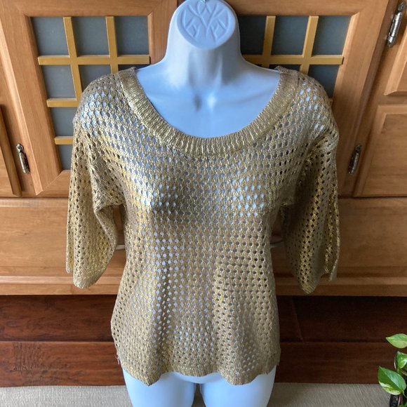 Hooked Up by  L.O.T. Sweaters - Hooked Up Gold Metallic Sweater Medium
